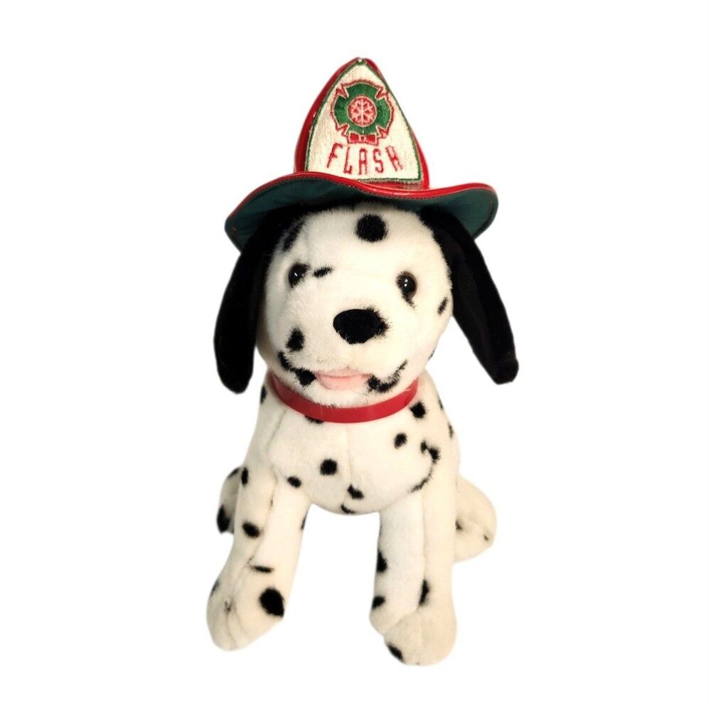 Vintage Dalmatian Fire House Dog Flash Red Vinyl Helmet by Jstuff 11" Plush RARE